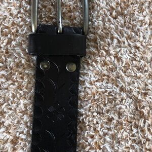 Black Floral Embossed Leather Women’s Belt; Small